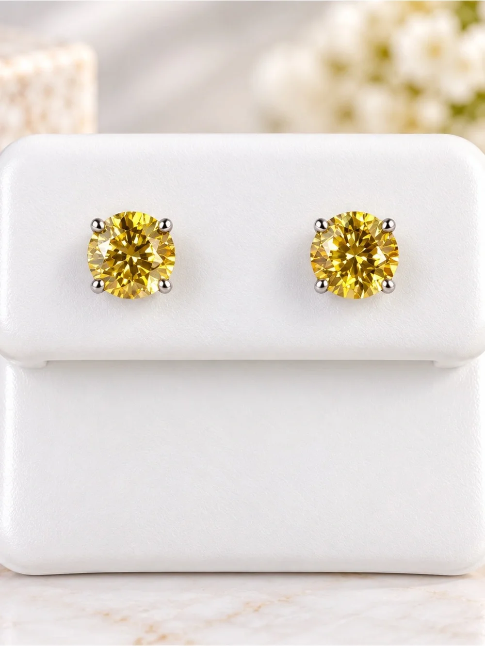 925 Sterling Silver Yellow Moissanite Stud Earrings 1.00 CTW 5mm GRA